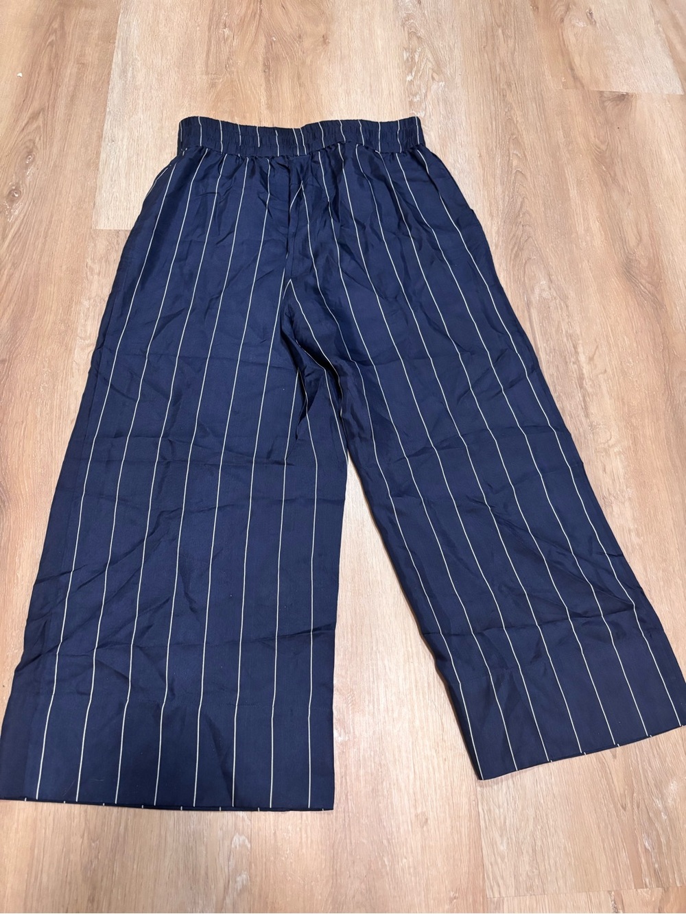 J. Crew Navy Pinstripe Wide-Leg Pants 100 Silk Petite